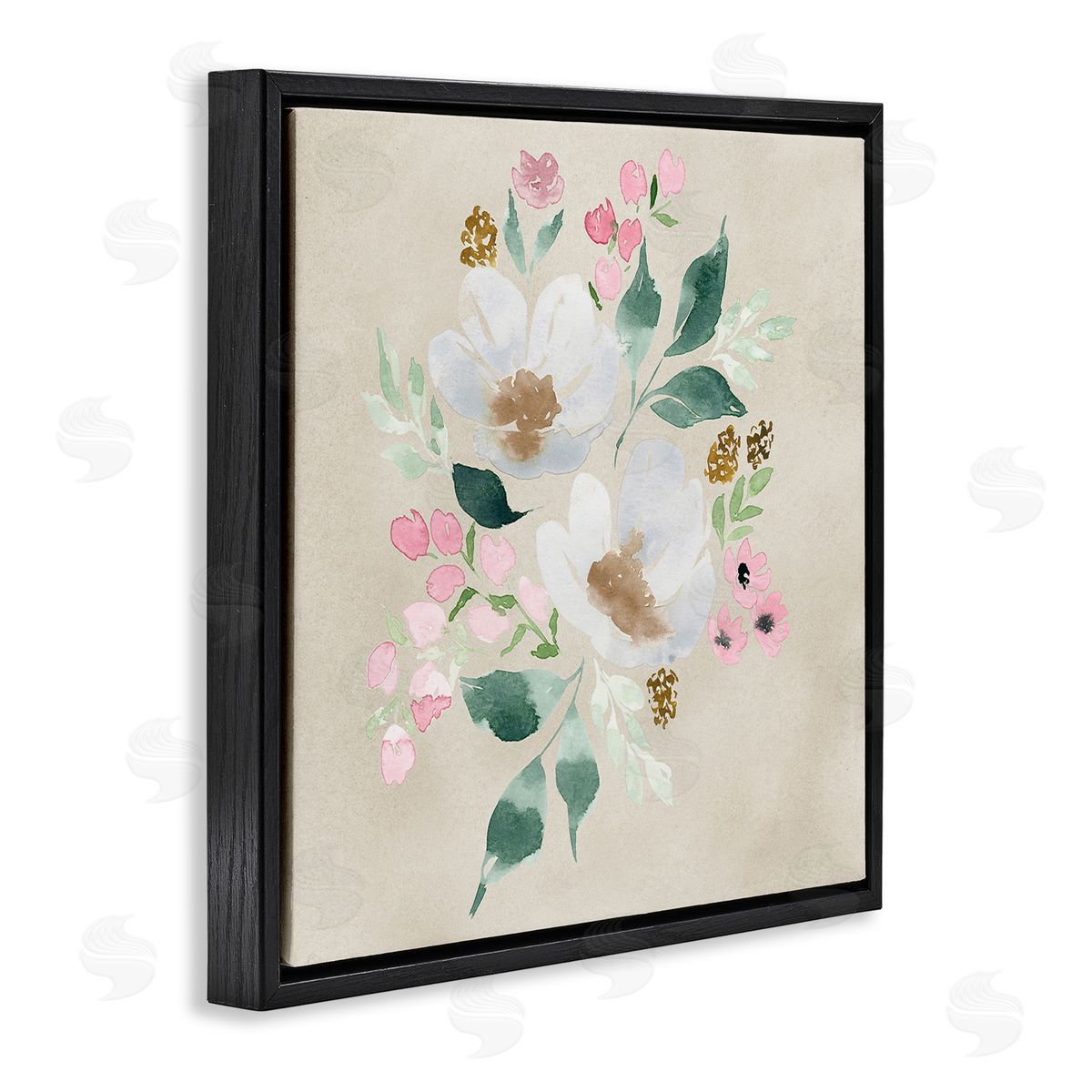 Neutral Floral Beauty Black Floating Frame Canvas Wall Art, Home Decor by Lucille Price