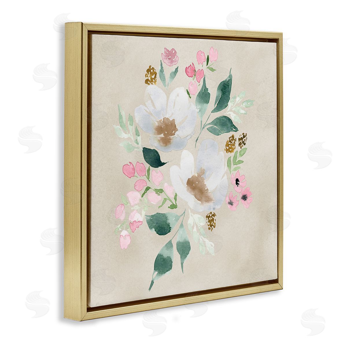 Neutral Floral Beauty Gold Floating Frame Canvas Wall Art, Home Decor by Lucille Price