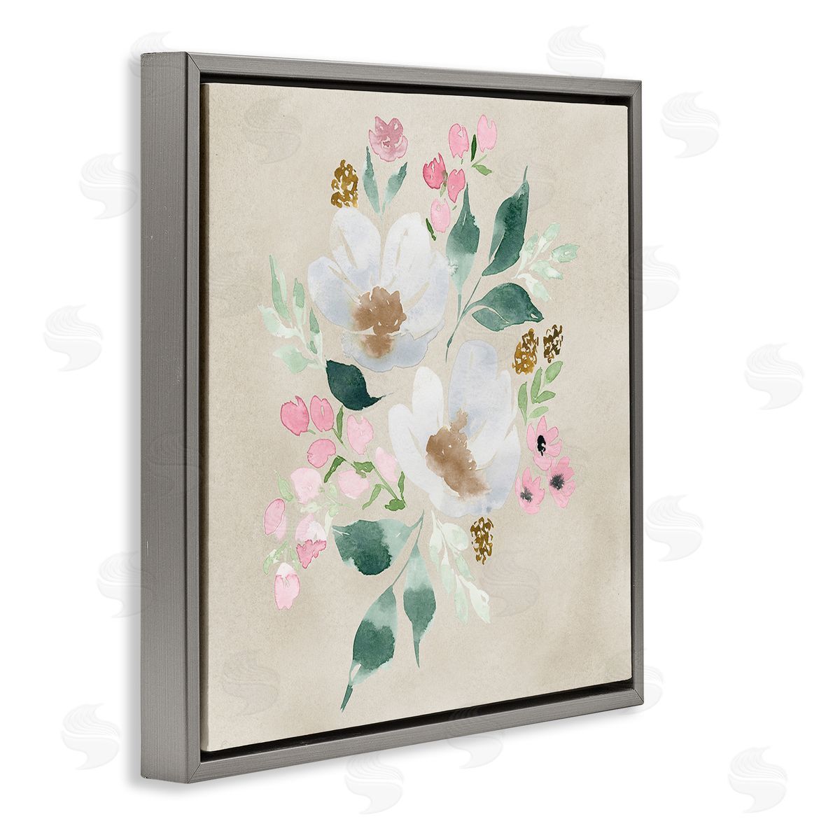 Neutral Floral Beauty Grey Floating Frame Canvas Wall Art, Home Decor by Lucille Price