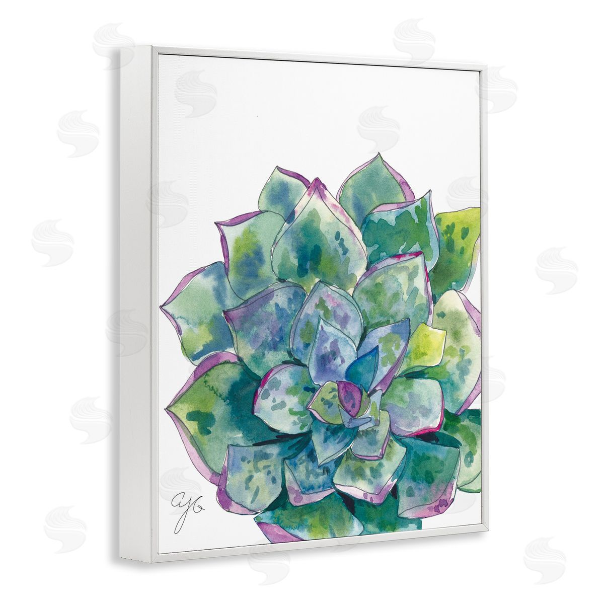 Abstract Succulent Watercolor White Frame Print Wall Art, Home Decor by Alexandria Gilbert Kincaid