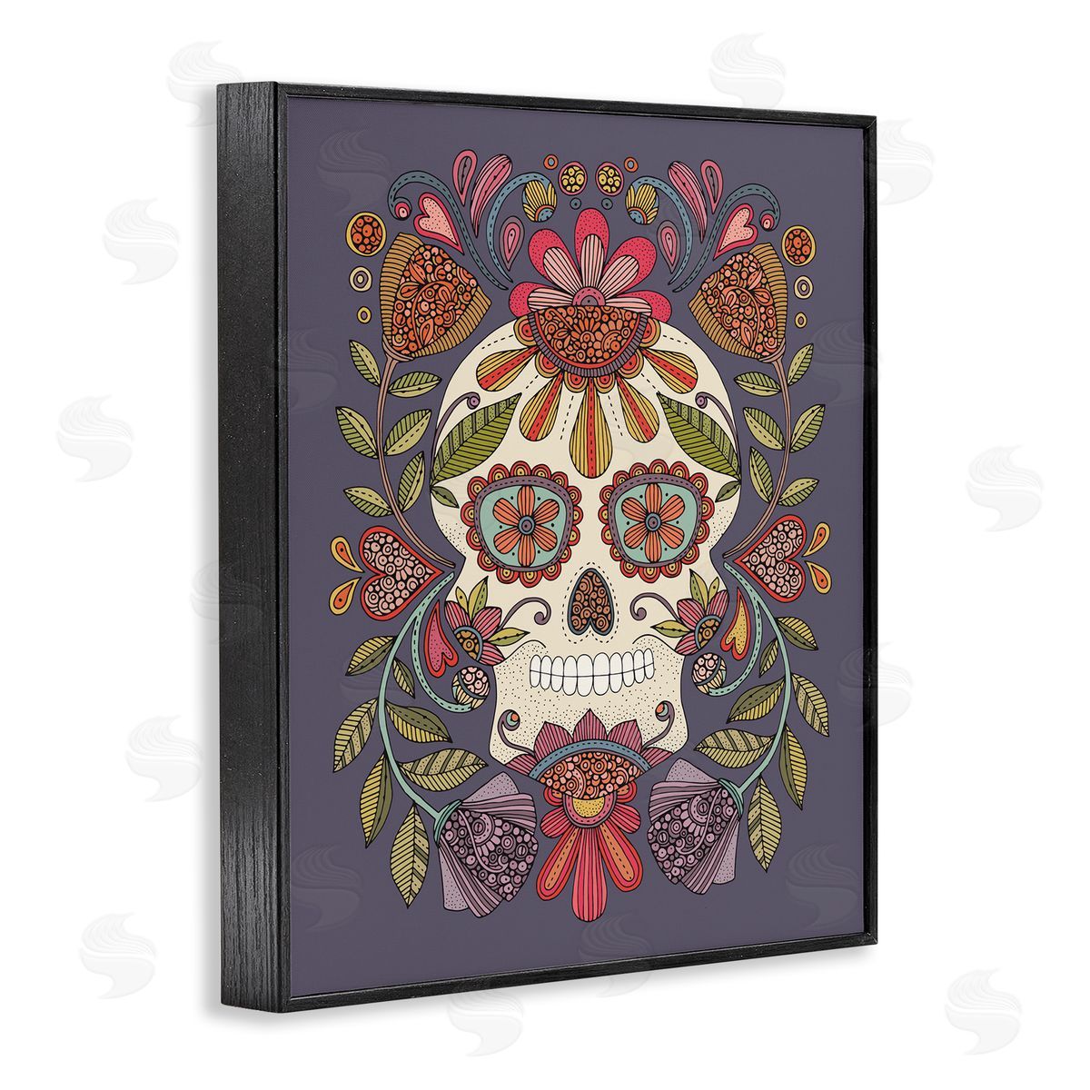 Patterned Sugar Skull Black Frame Print Wall Art, Home Decor by Valentina Harper