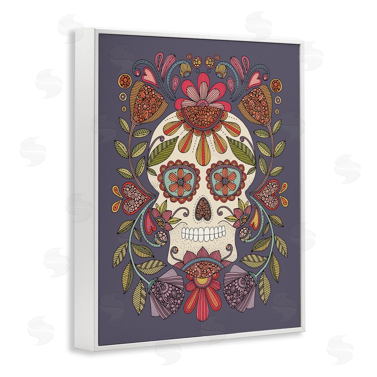 Patterned Sugar Skull White Frame Print Wall Art, Home Decor by Valentina Harper