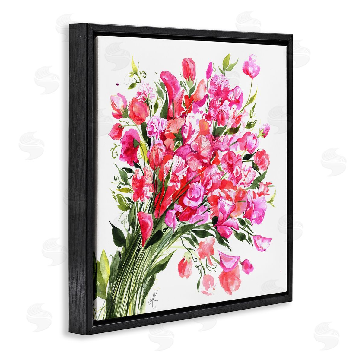 Sweet Pea Bouquet Black Floating Frame Canvas Wall Art, Home Decor by Alexandria Gilbert Kincaid