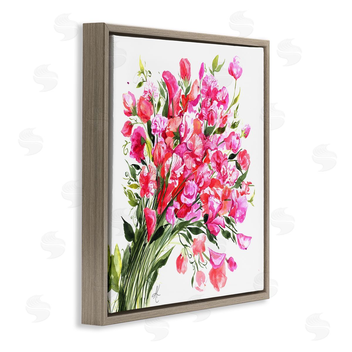 Sweet Pea Bouquet Brown Floating Frame Canvas Wall Art, Home Decor by Alexandria Gilbert Kincaid
