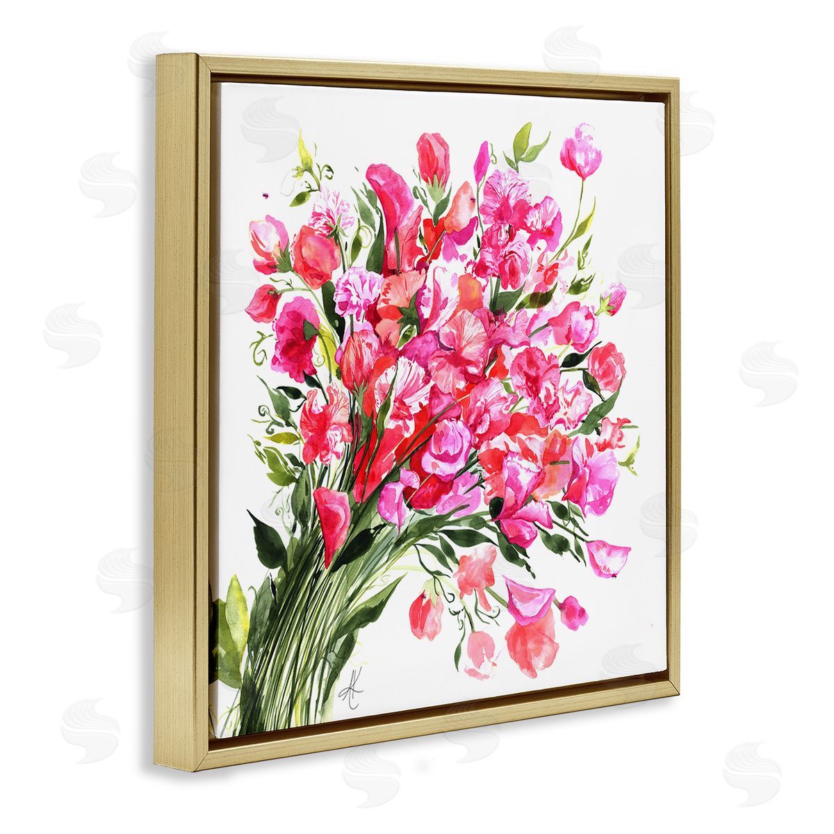 Sweet Pea Bouquet Gold Floating Frame Canvas Wall Art, Home Decor by Alexandria Gilbert Kincaid
