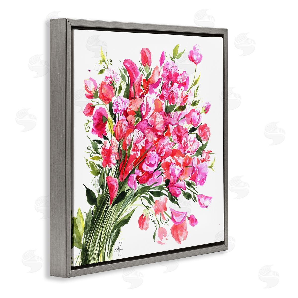 Sweet Pea Bouquet Grey Floating Frame Canvas Wall Art, Home Decor by Alexandria Gilbert Kincaid