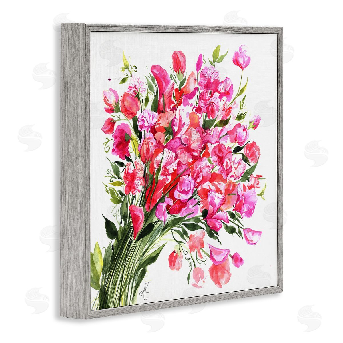 Sweet Pea Bouquet Grey Frame Print Wall Art, Home Decor by Alexandria Gilbert Kincaid