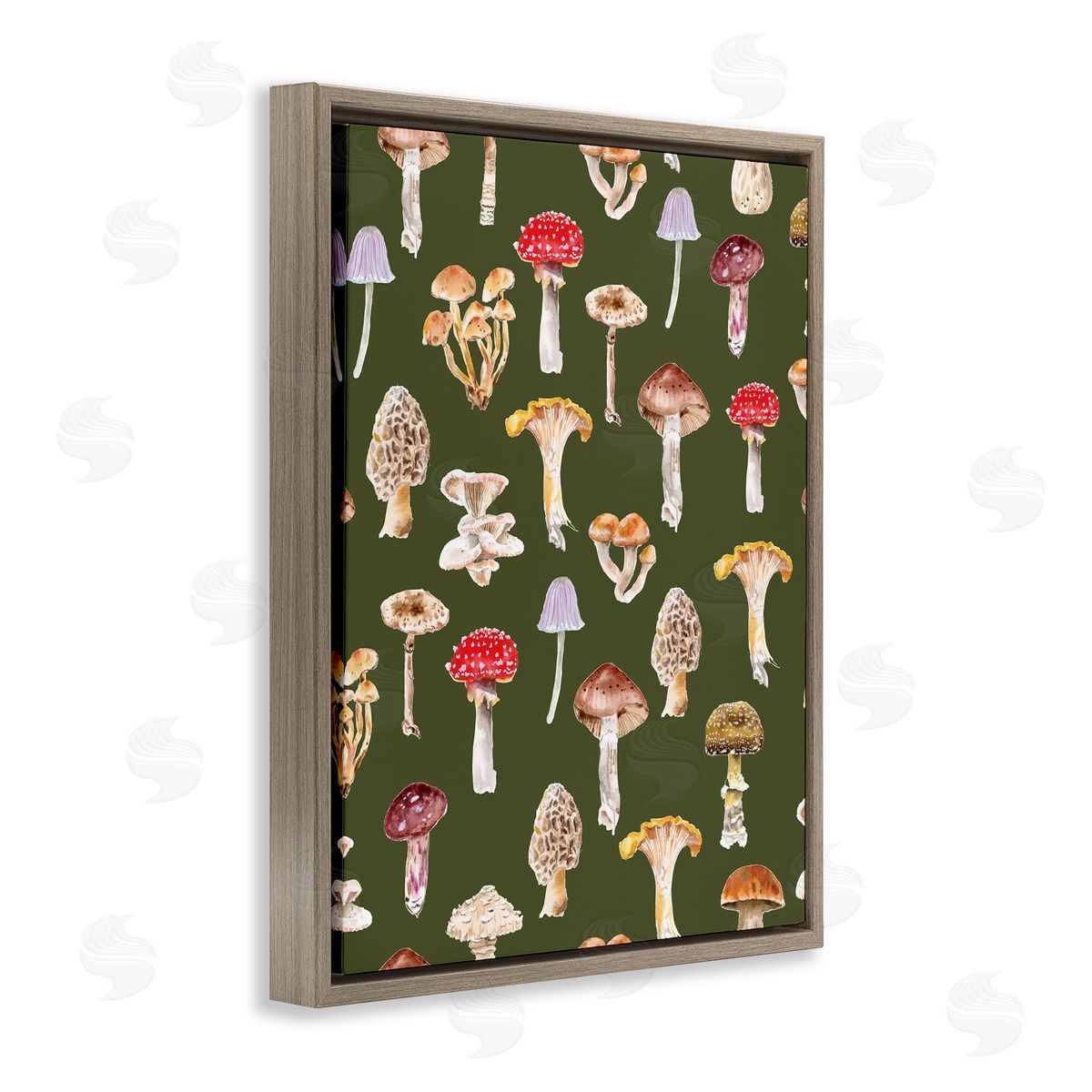 Mushrooms Repeating Pattern Brown Floating Frame Canvas Wall Art, Home Decor by Two If By Sea Studios