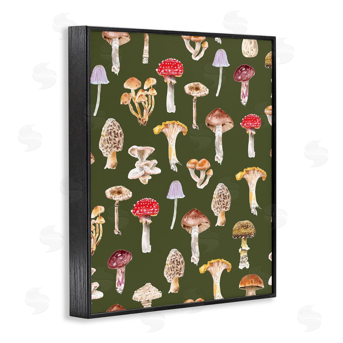 Mushrooms Repeating Pattern Black Frame Print Wall Art, Home Decor by Two If By Sea Studios