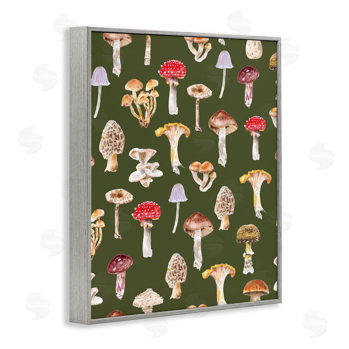 Mushrooms Repeating Pattern Grey Frame Print Wall Art, Home Decor by Two If By Sea Studios