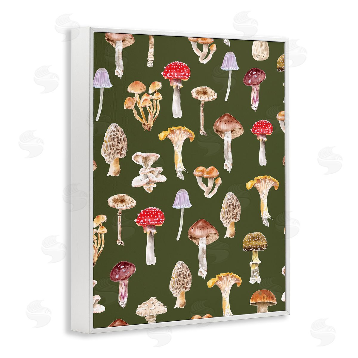 Mushrooms Repeating Pattern White Frame Print Wall Art, Home Decor by Two If By Sea Studios