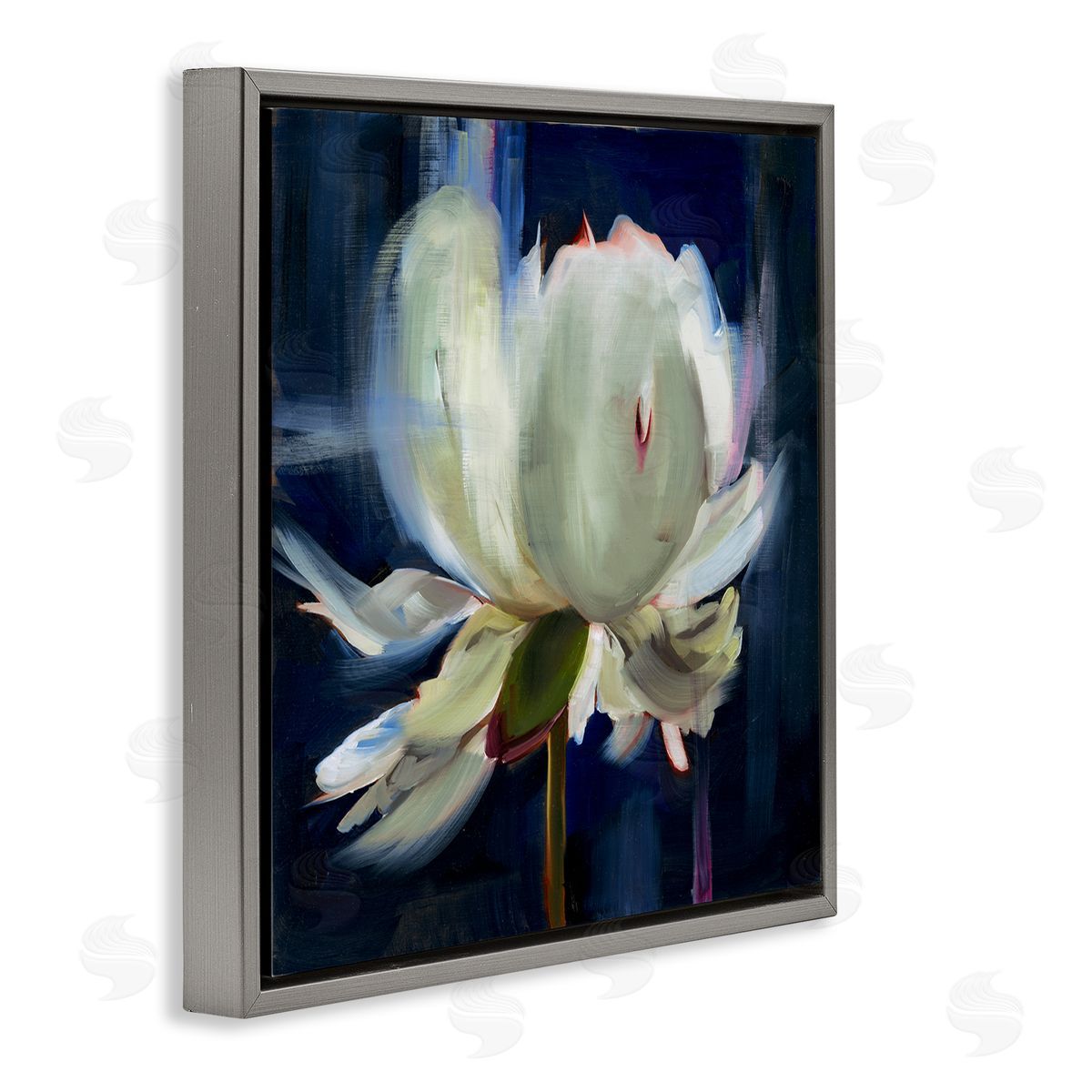 Abstract Painted Flower Grey Floating Frame Canvas Wall Art, Home Decor by Liz Jardine