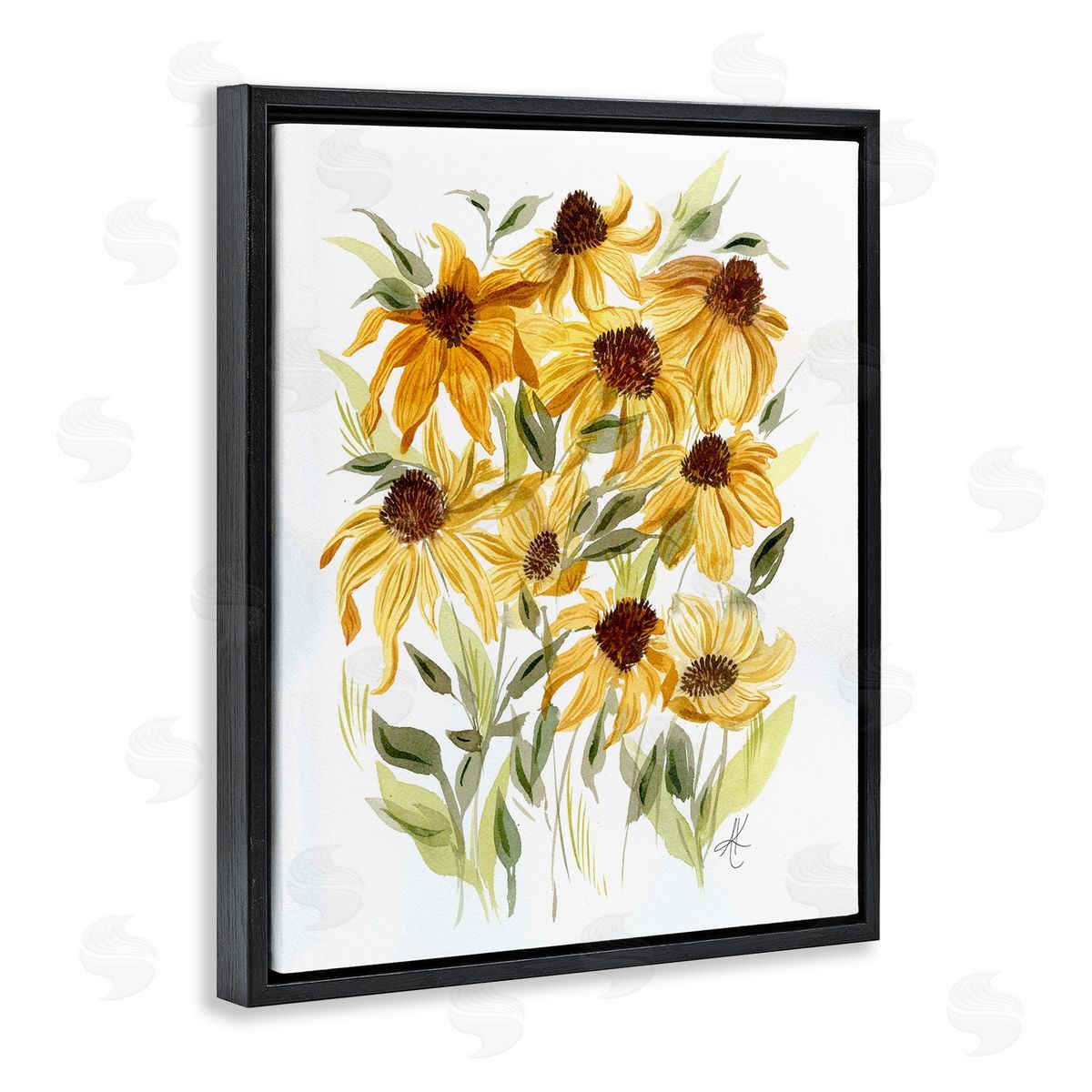 Yellow Rudbeckia Florals Black Floating Frame Canvas Wall Art, Home Decor by Alexandria Gilbert Kincaid