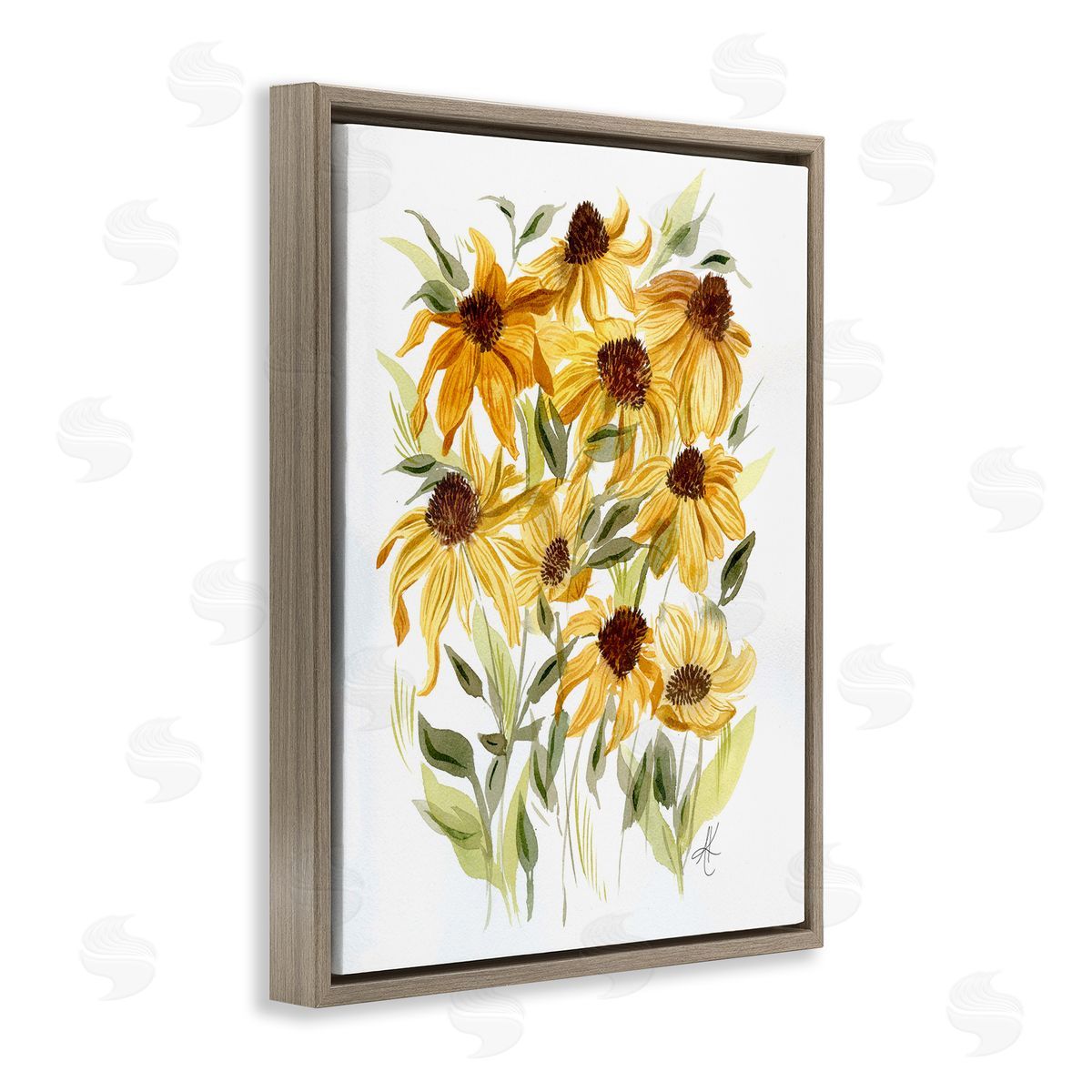 Yellow Rudbeckia Florals Brown Floating Frame Canvas Wall Art, Home Decor by Alexandria Gilbert Kincaid