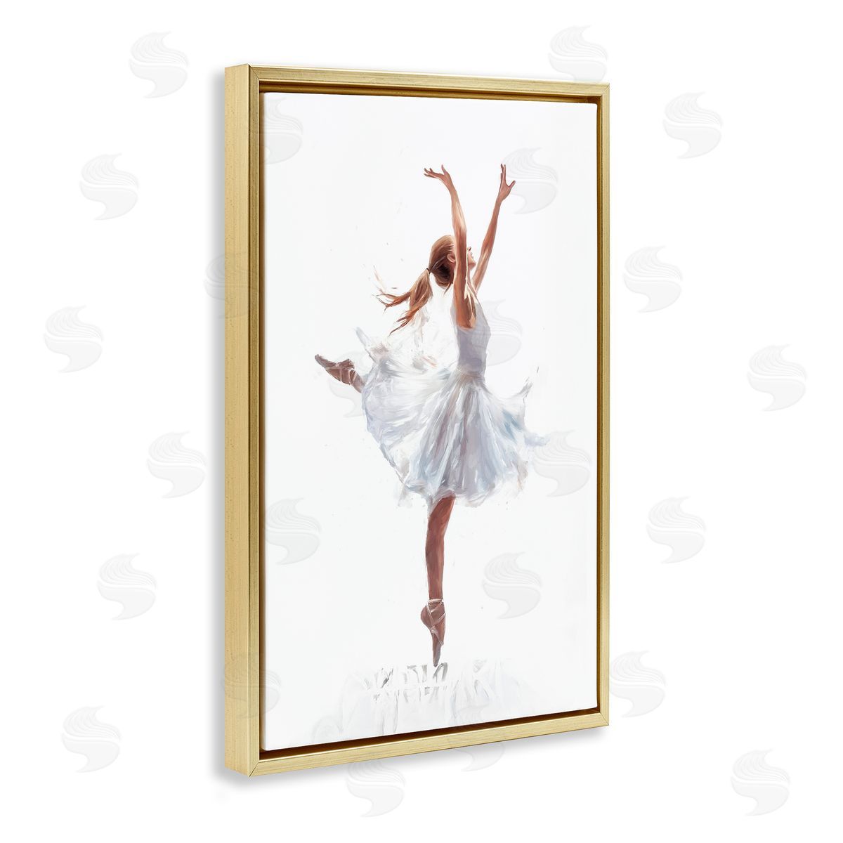 Graceful Ballerina in White Gold Floating Frame Canvas Wall Art, Home Decor by Ramona Murdock