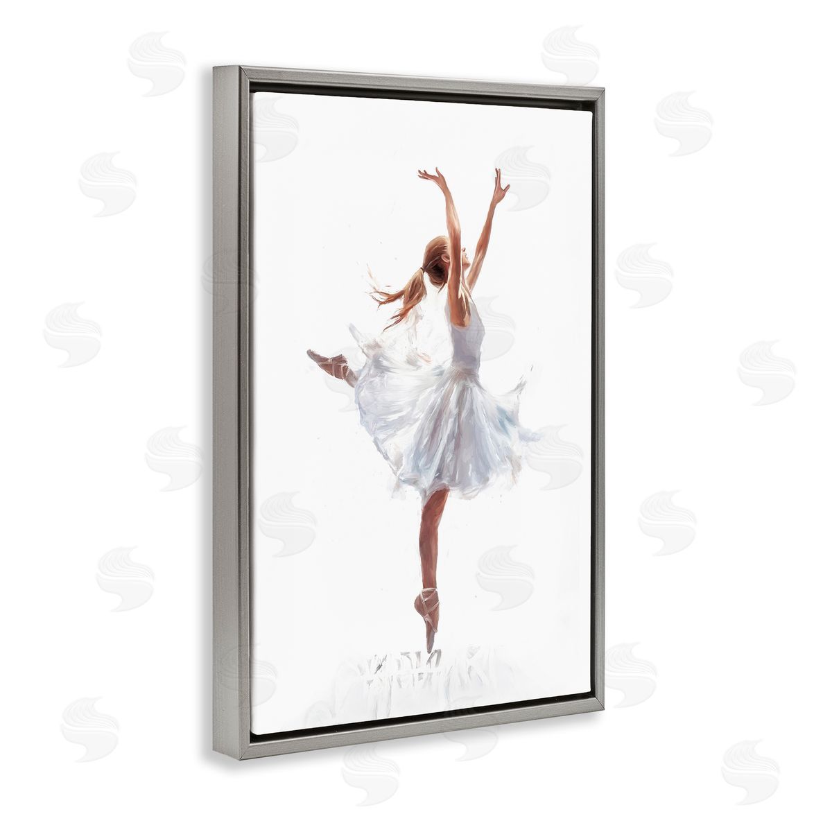 Graceful Ballerina in White Grey Floating Frame Canvas Wall Art, Home Decor by Ramona Murdock