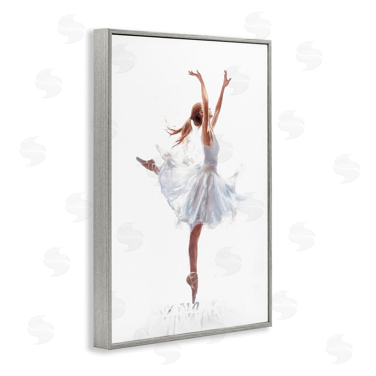 Graceful Ballerina in White Grey Frame Print Wall Art, Home Decor by Ramona Murdock