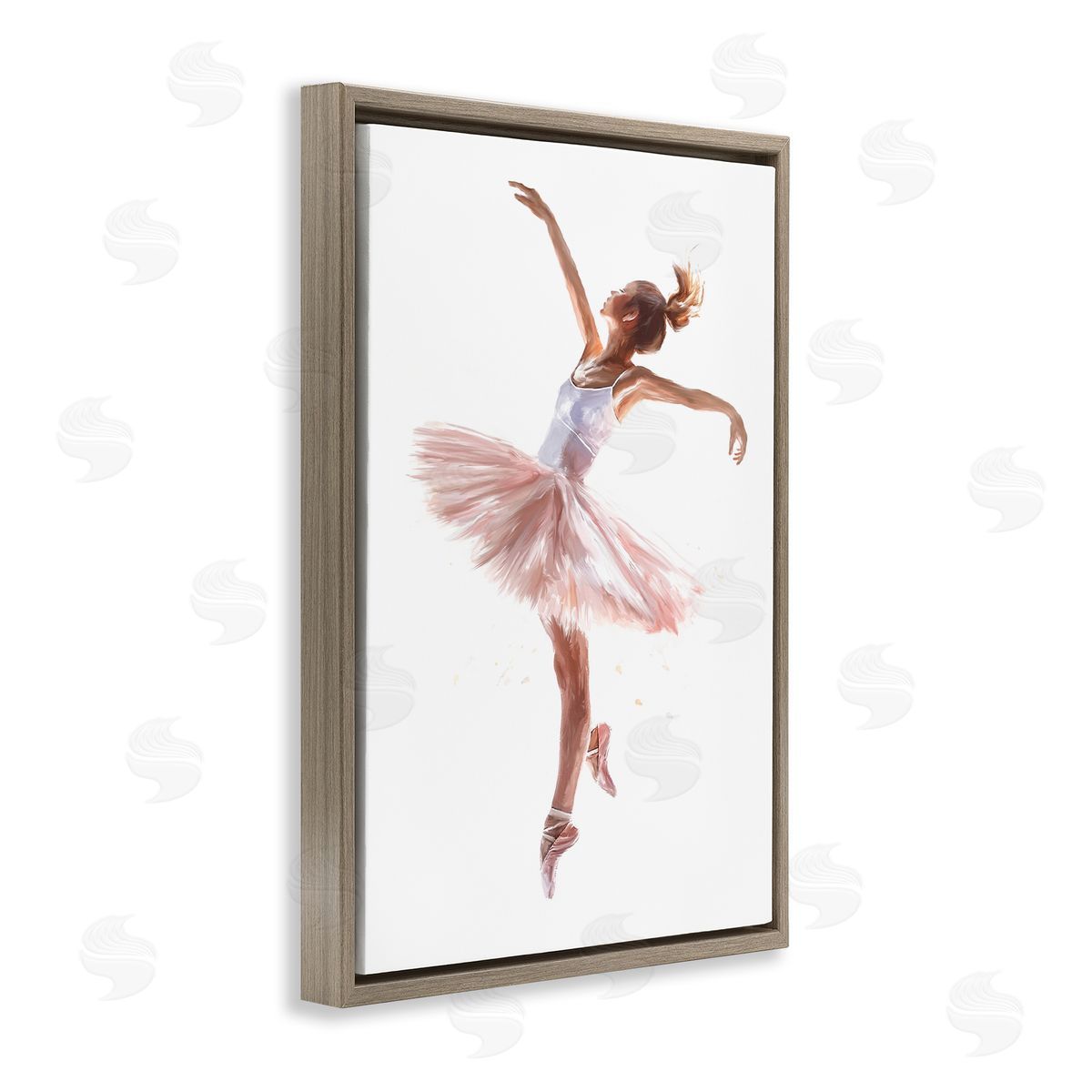 Graceful Ballerina Pose Brown Floating Frame Canvas Wall Art, Home Decor by Ramona Murdock