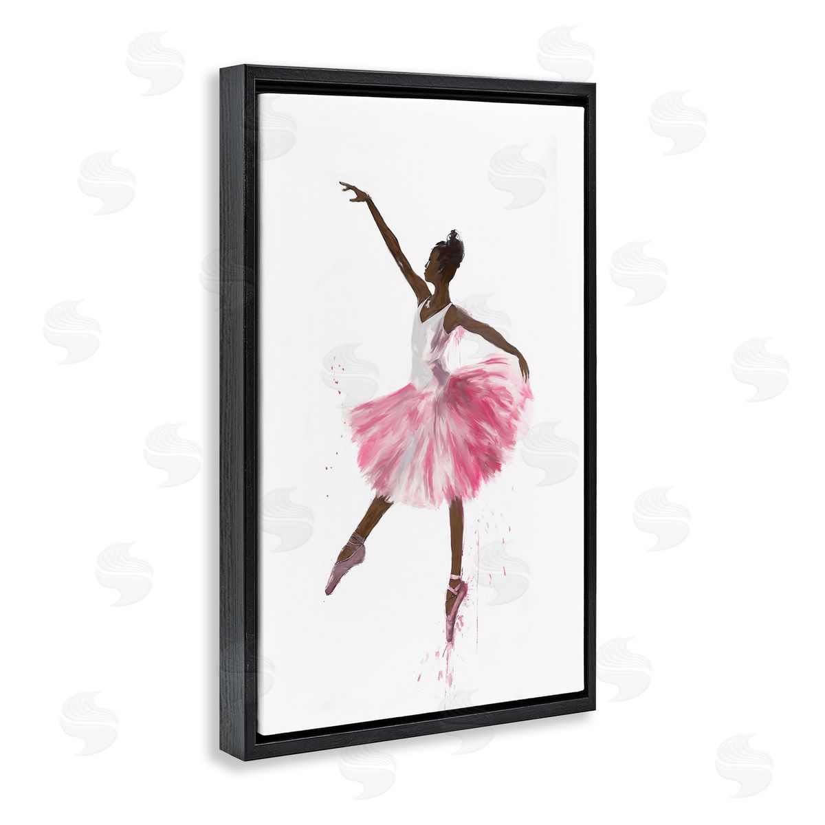 Graceful Ballerina in Pink Black Floating Frame Canvas Wall Art, Home Decor by Ramona Murdock