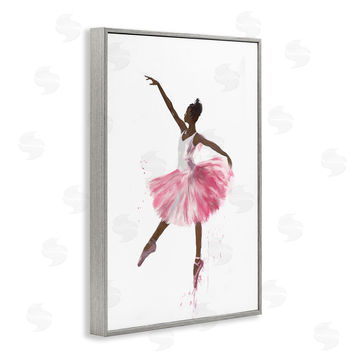 Graceful Ballerina in Pink Grey Frame Print Wall Art, Home Decor by Ramona Murdock
