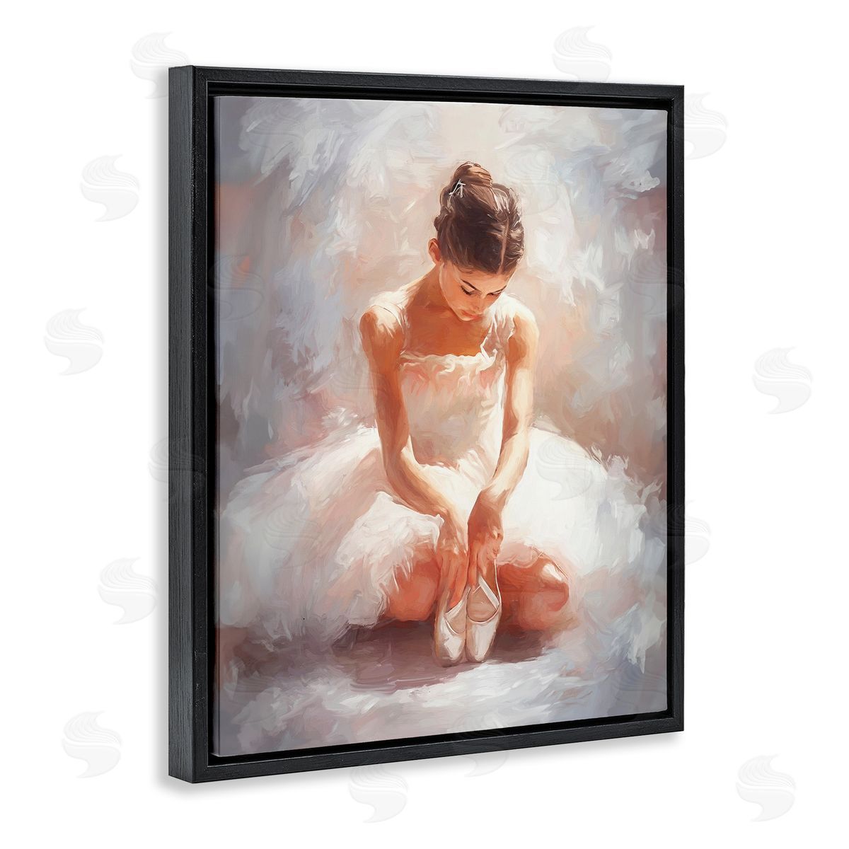 Serene Ballerina Portrait Black Floating Frame Canvas Wall Art, Home Decor by Ramona Murdock