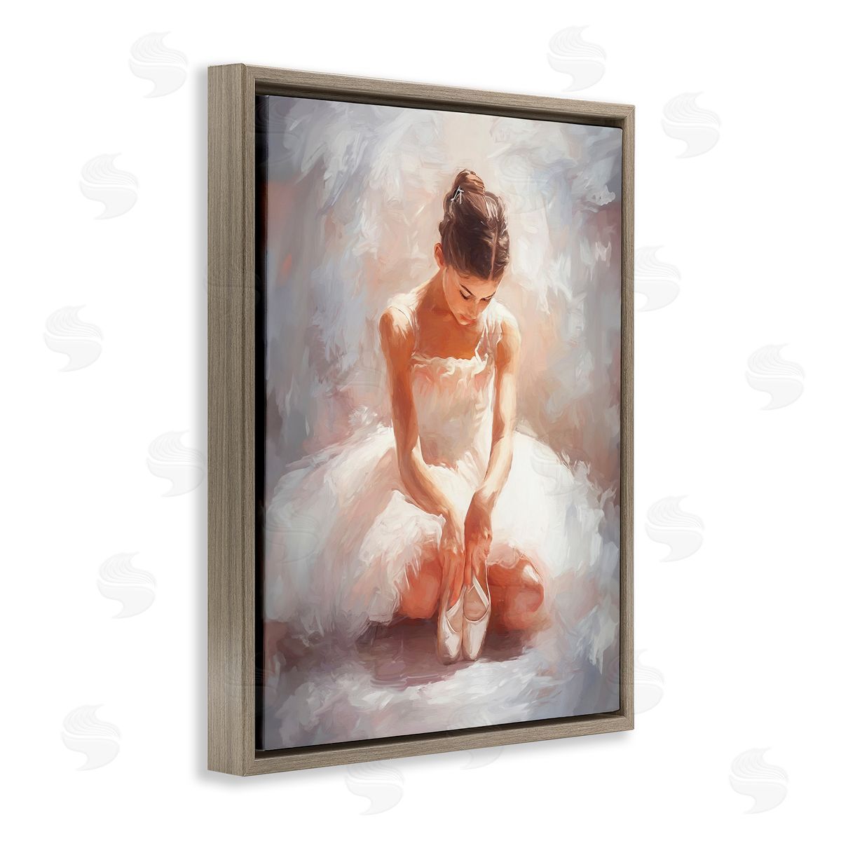 Serene Ballerina Portrait Brown Floating Frame Canvas Wall Art, Home Decor by Ramona Murdock