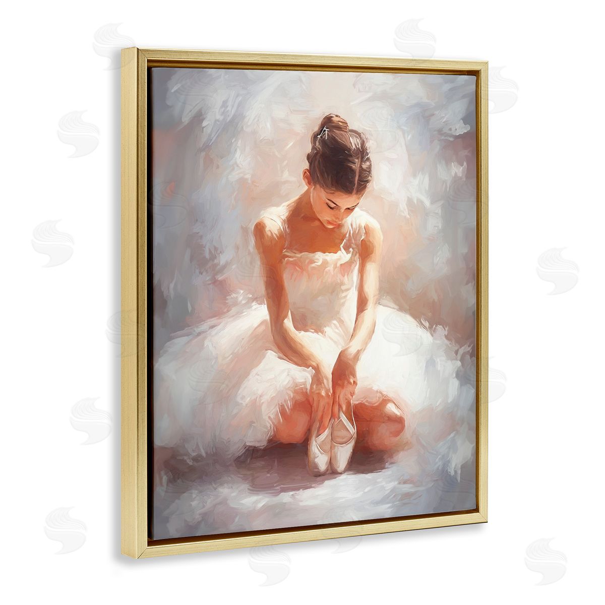 Serene Ballerina Portrait Gold Floating Frame Canvas Wall Art, Home Decor by Ramona Murdock