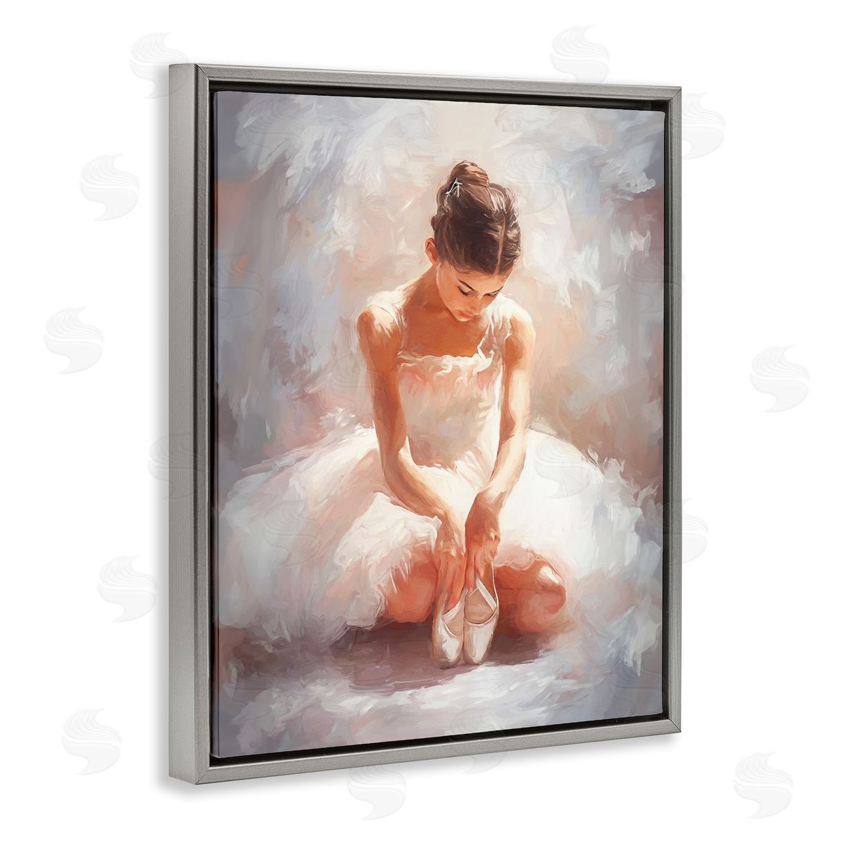 Serene Ballerina Portrait Grey Floating Frame Canvas Wall Art, Home Decor by Ramona Murdock