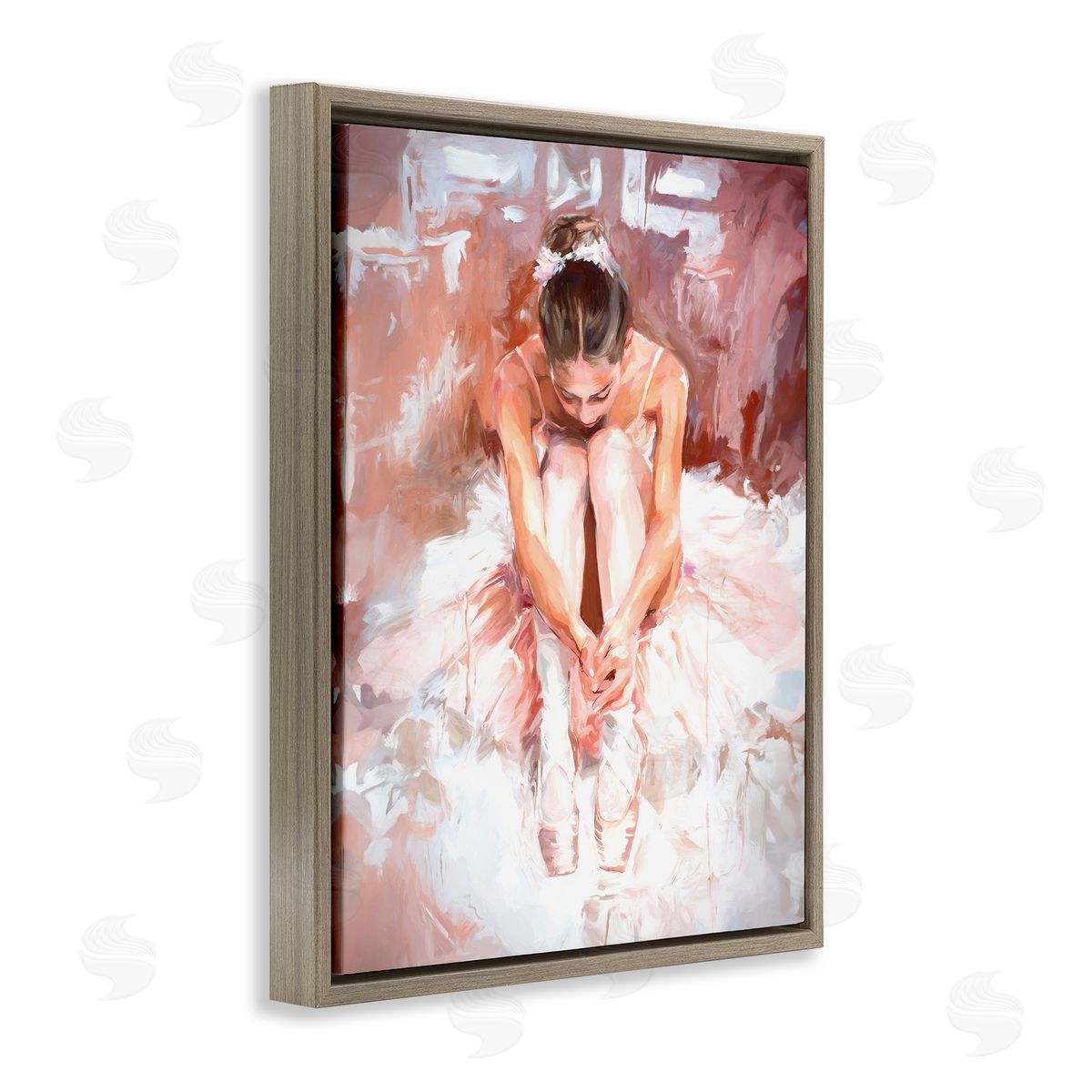 Serene Ballerina Visage Brown Floating Frame Canvas Wall Art, Home Decor by Ramona Murdock