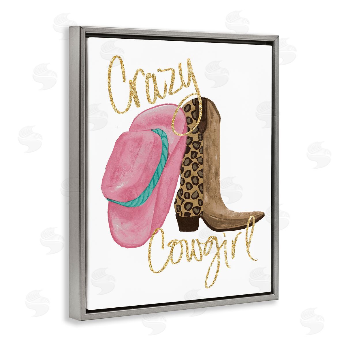 Glam Crazy Cowgirl Grey Floating Frame Canvas Wall Art, Home Decor by Gina Ritter