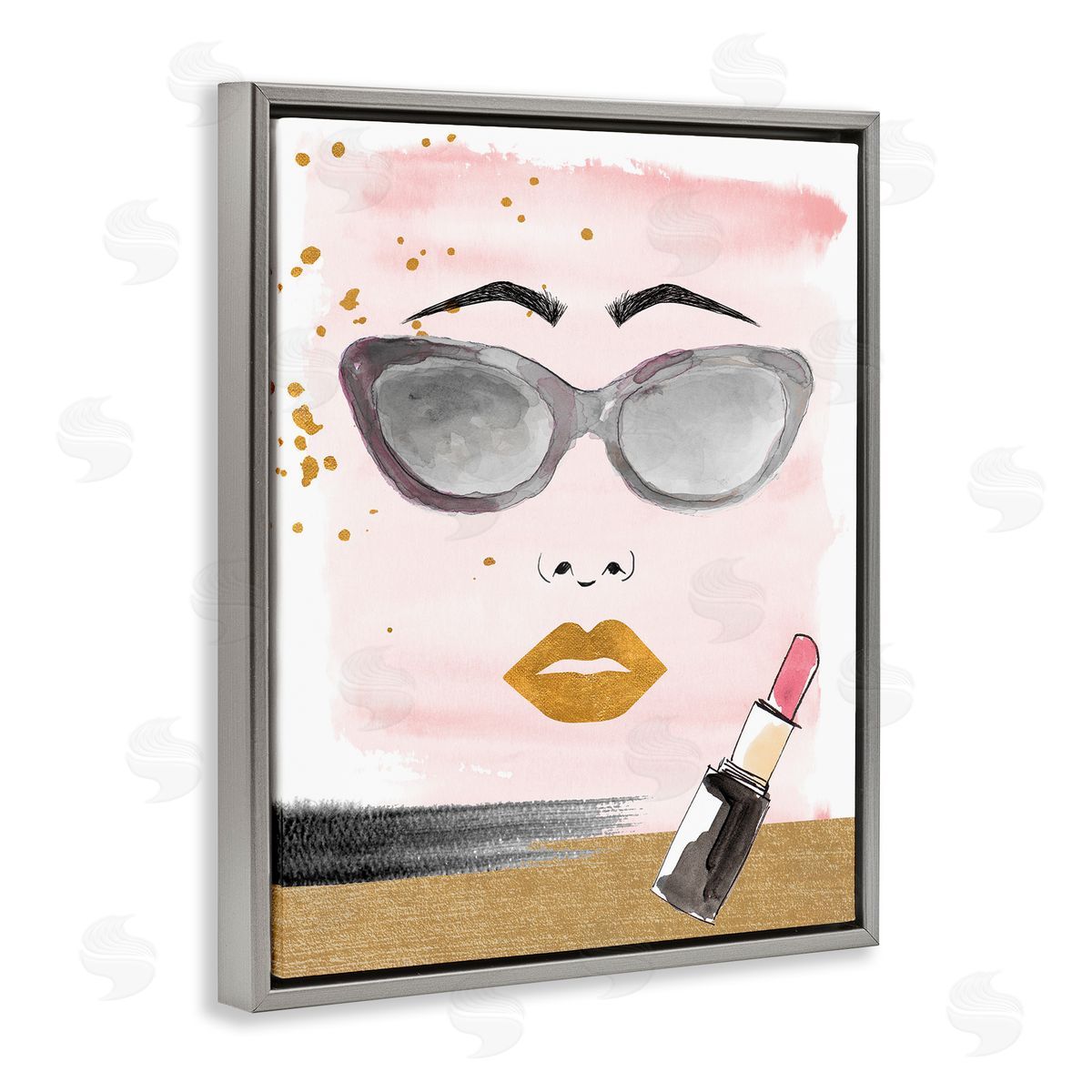 Lipstick and Glam Face Grey Floating Frame Canvas Wall Art, Home Decor by Lanie Loreth