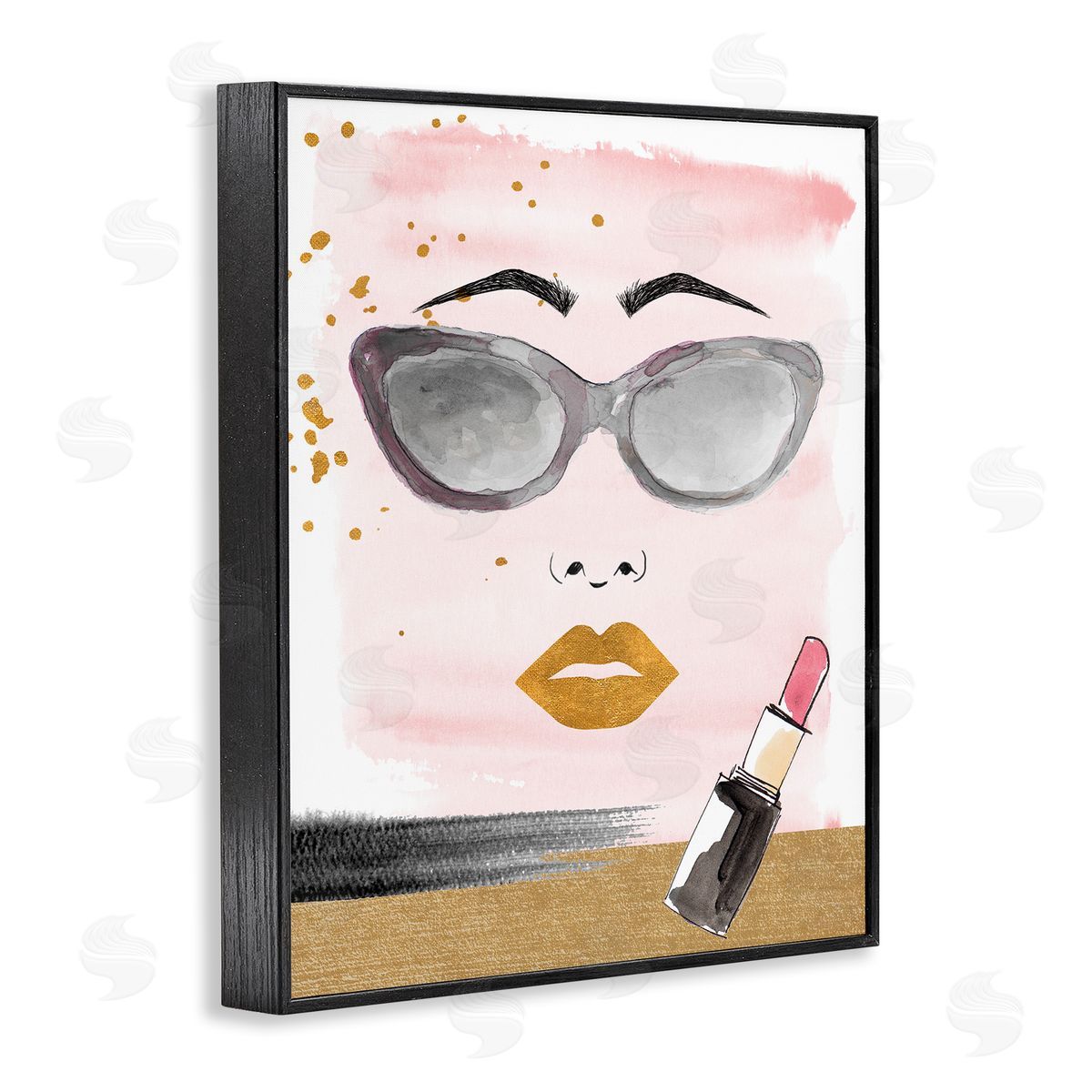 Lipstick and Glam Face Black Frame Print Wall Art, Home Decor by Lanie Loreth