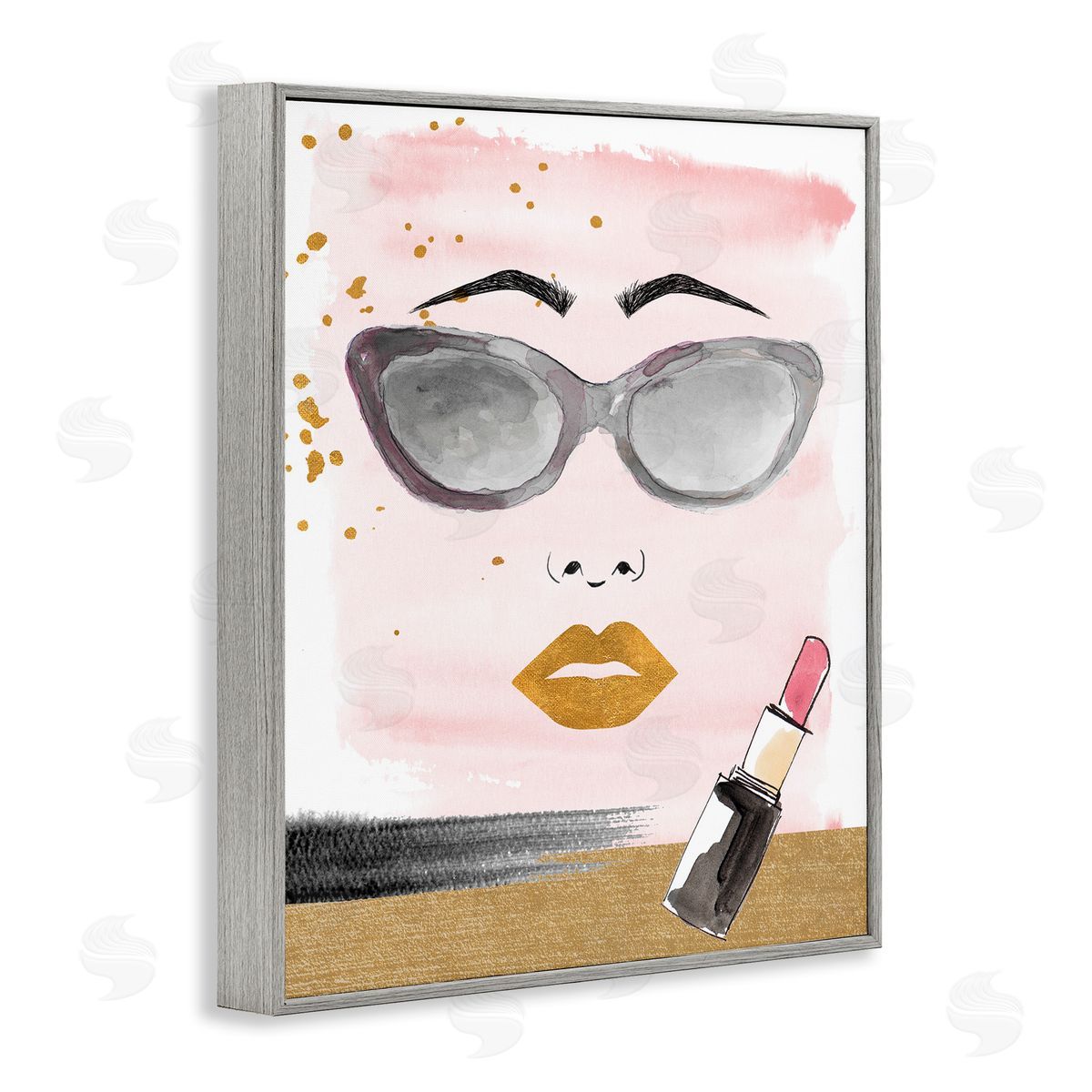 Lipstick and Glam Face Grey Frame Print Wall Art, Home Decor by Lanie Loreth