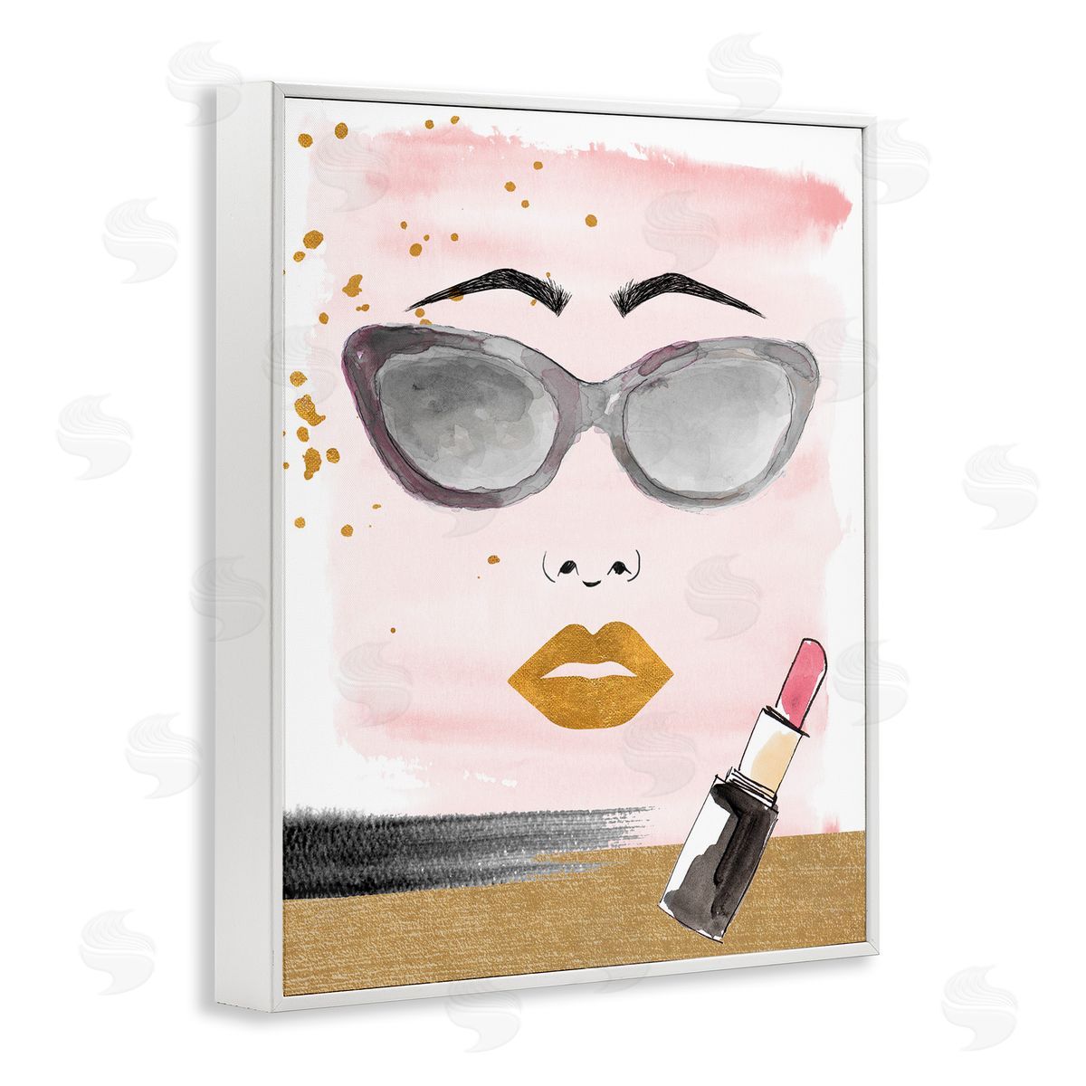Lipstick and Glam Face White Frame Print Wall Art, Home Decor by Lanie Loreth