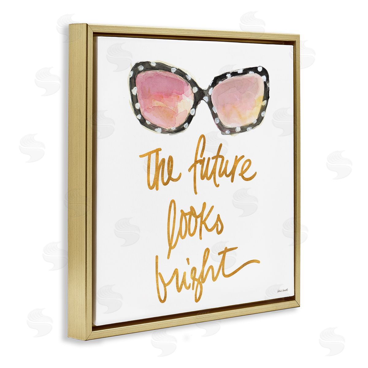 Future Looks Bright Gold Floating Frame Canvas Wall Art, Home Decor by Lanie Loreth