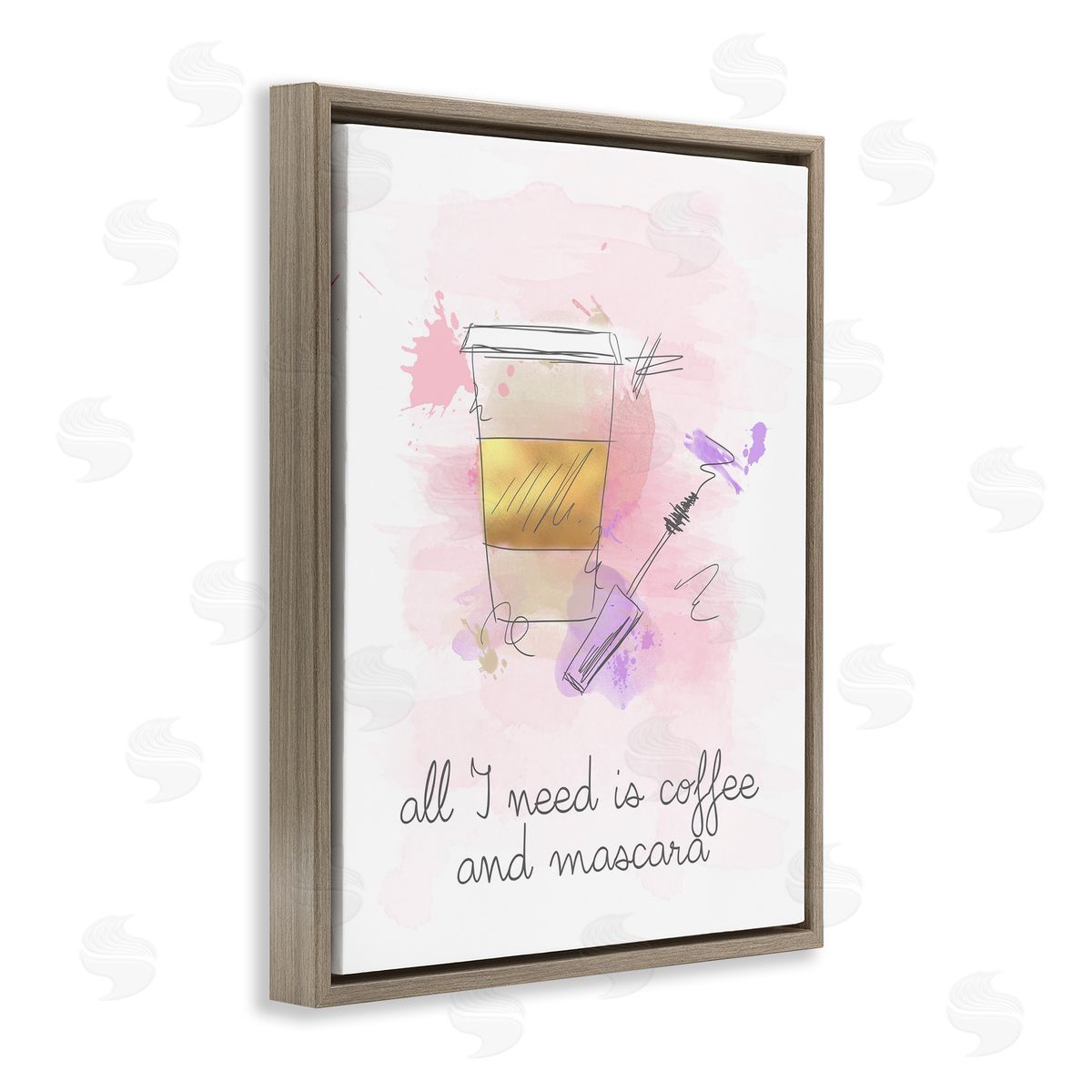 Need Coffee and Mascara Brown Floating Frame Canvas Wall Art, Home Decor by Anna Quach