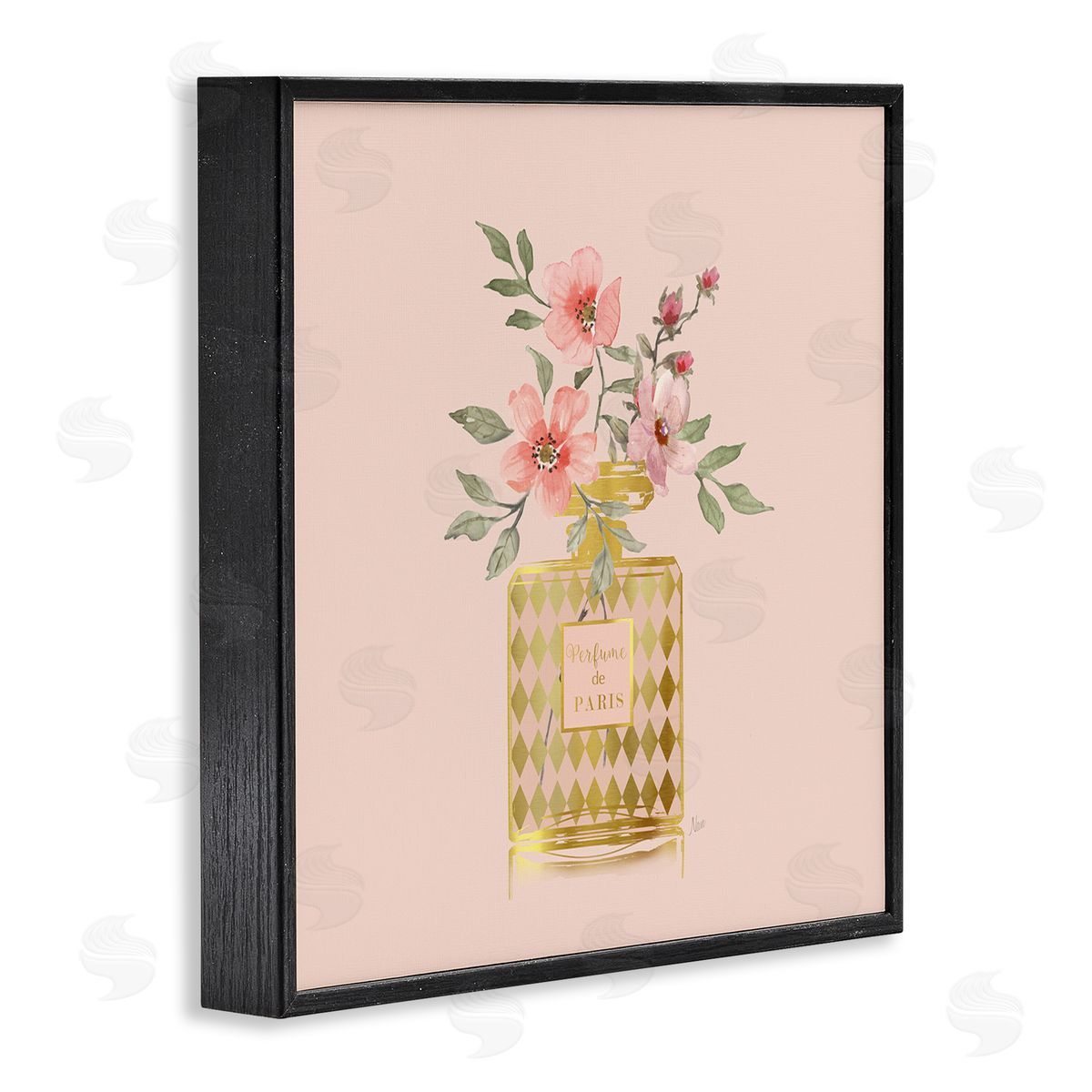 Patterned Glam Floral Vase Black Frame Print Wall Art, Home Decor by Nan