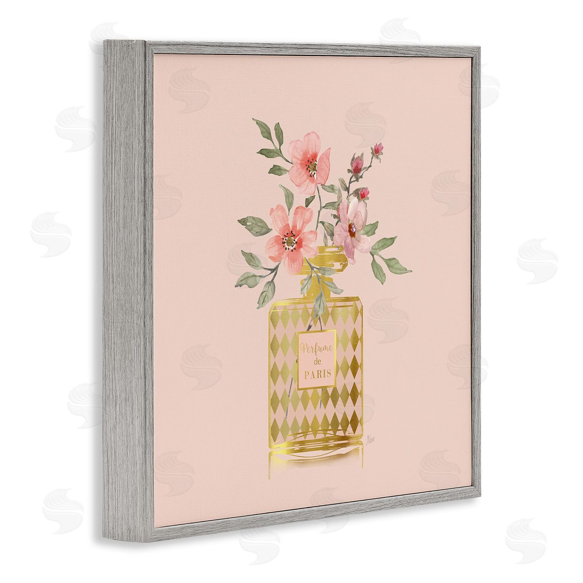 Patterned Glam Floral Vase Grey Frame Print Wall Art, Home Decor by Nan