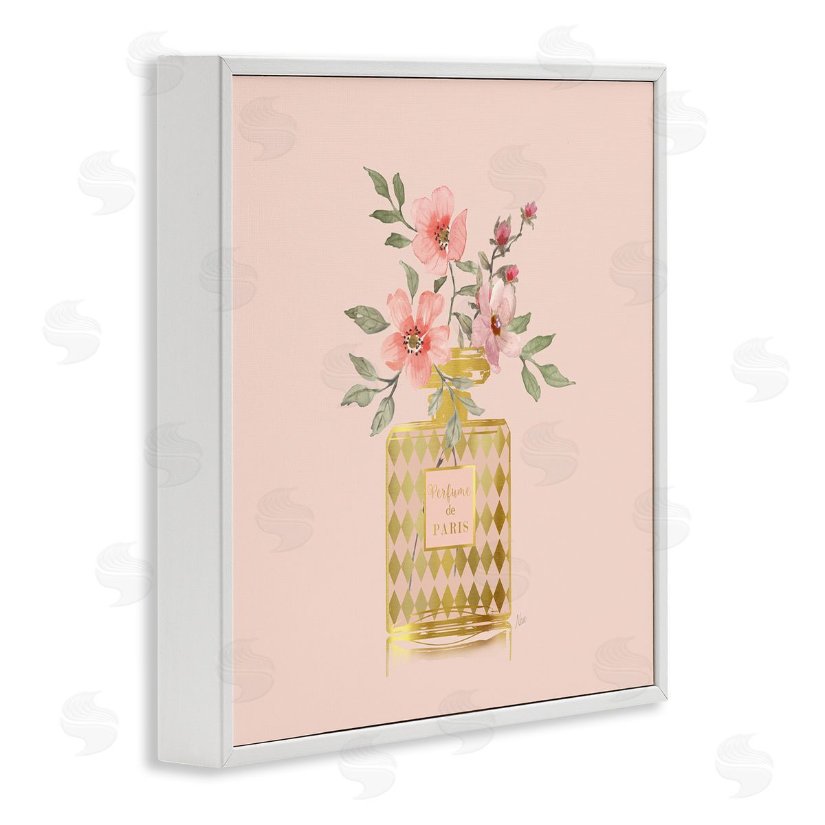Patterned Glam Floral Vase White Frame Print Wall Art, Home Decor by Nan