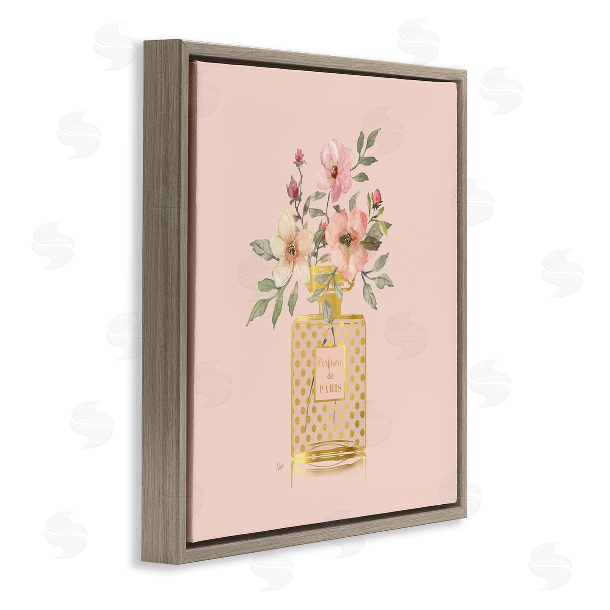 Glam Perfume Bouquet Brown Floating Frame Canvas Wall Art, Home Decor by Nan
