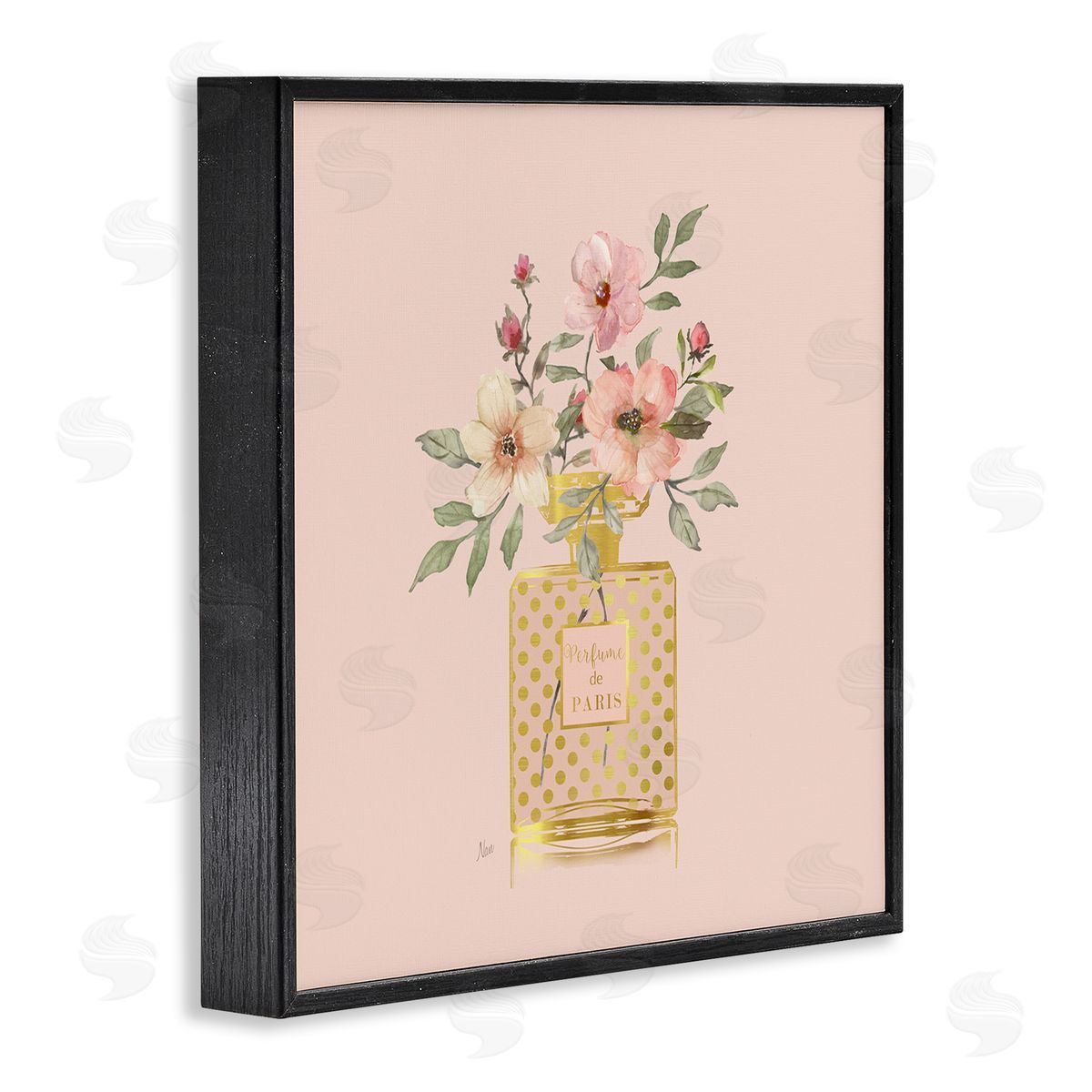 Glam Perfume Bouquet Black Frame Print Wall Art, Home Decor by Nan
