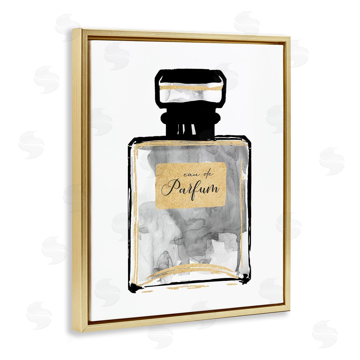 Black French Perfume Gold Floating Frame Canvas Wall Art, Home Decor by Carol Robinson