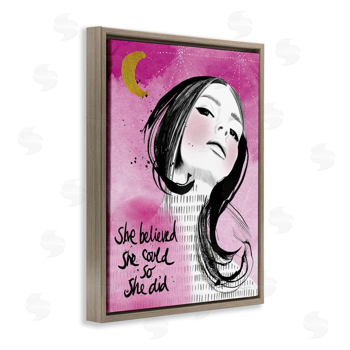 Inspirational So She Did Brown Floating Frame Canvas Wall Art, Home Decor by Mercedes Lopez Charro