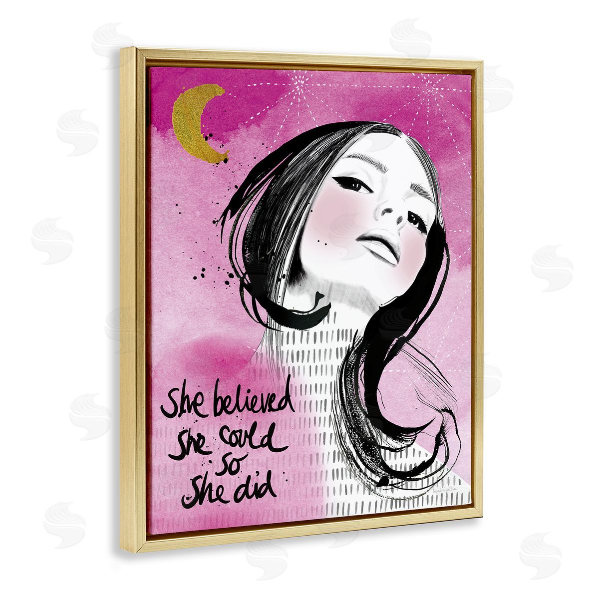Inspirational So She Did Gold Floating Frame Canvas Wall Art, Home Decor by Mercedes Lopez Charro