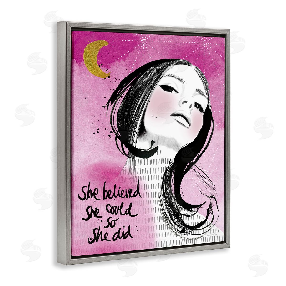 Inspirational So She Did Grey Floating Frame Canvas Wall Art, Home Decor by Mercedes Lopez Charro