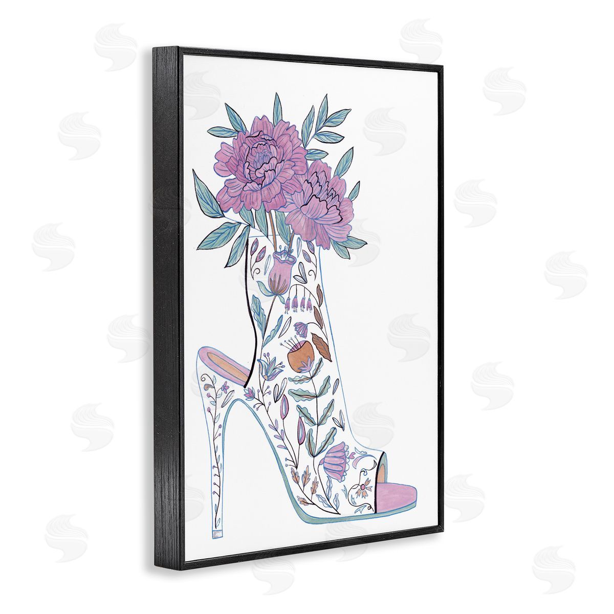 Shoe with Bouquet Black Frame Print Wall Art, Home Decor by Melissa Wang