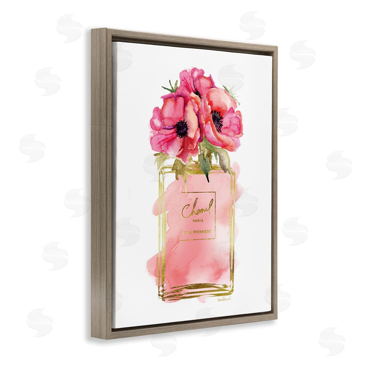 Watercolor Perfume Bouquet Brown Floating Frame Canvas Wall Art, Home Decor by Amanda Greenwood