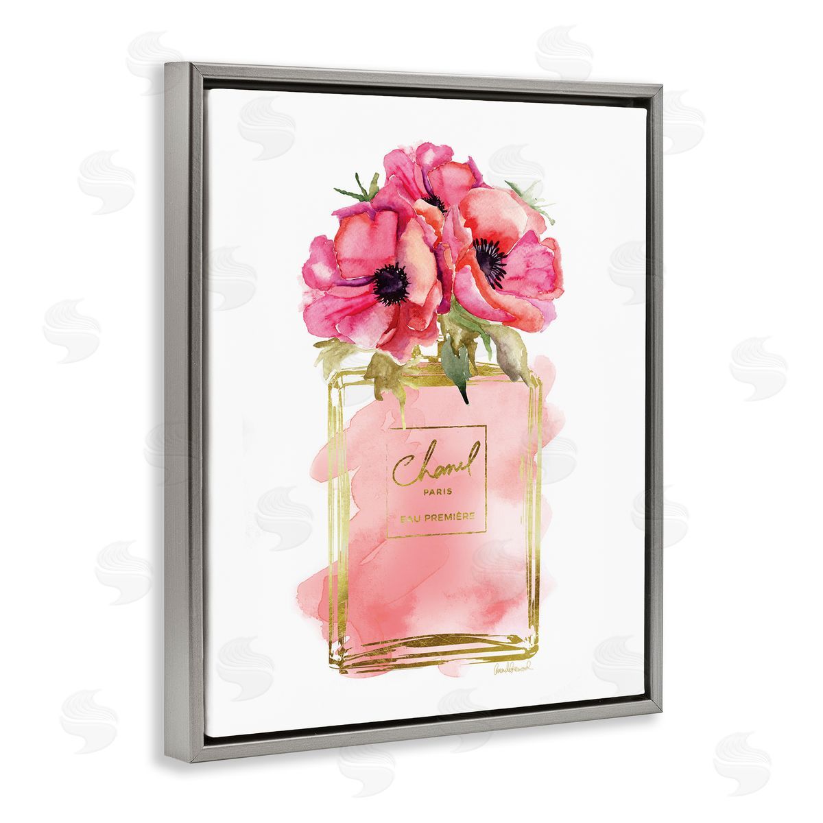 Watercolor Perfume Bouquet Grey Floating Frame Canvas Wall Art, Home Decor by Amanda Greenwood