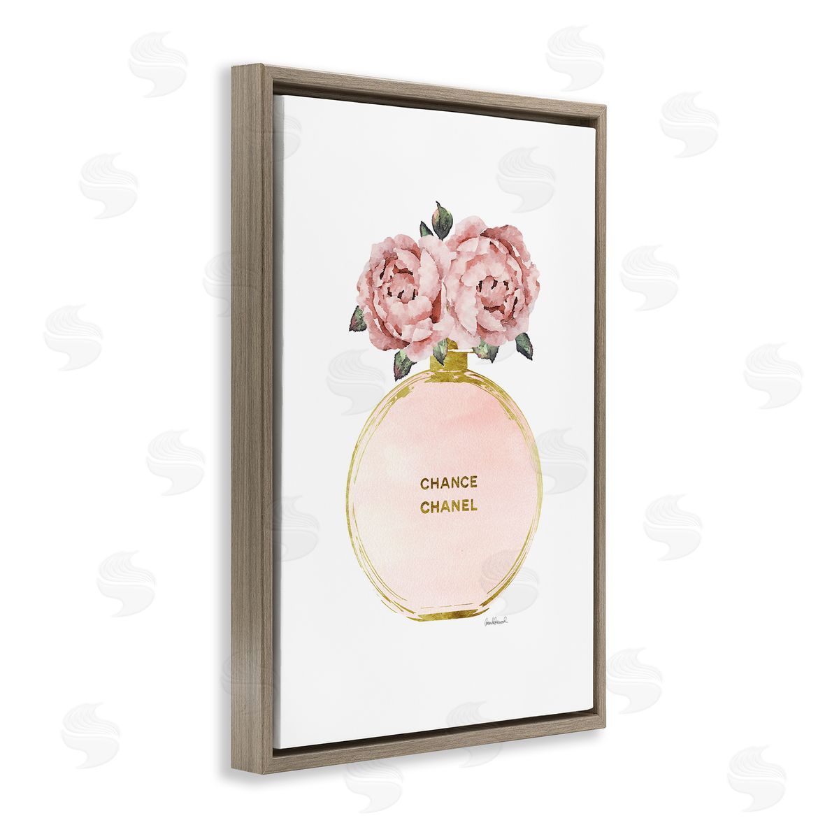 Round Perfume Bottle Brown Floating Frame Canvas Wall Art, Home Decor by Amanda Greenwood