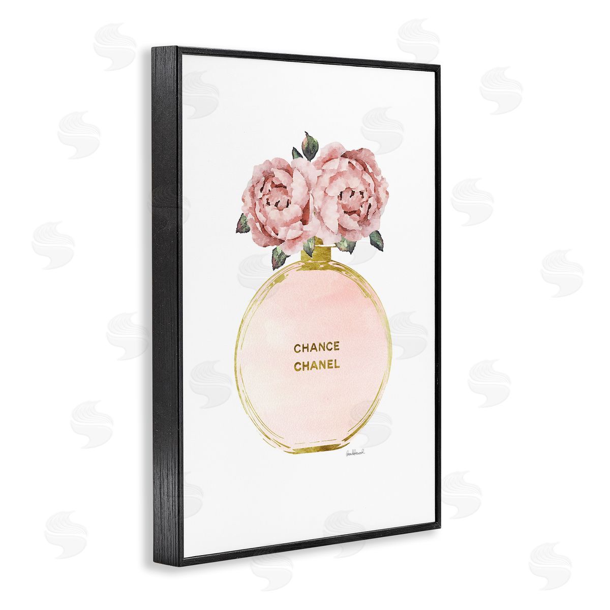 Round Perfume Bottle Black Frame Print Wall Art, Home Decor by Amanda Greenwood